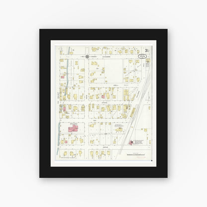 Old map wall art mockup — black gallery frame with white mat — Sanborn Fire Insurance Map from Odon, Daviess County, Indiana (1913), Sheet #0003
