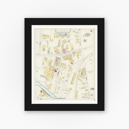 Old map wall art mockup — black gallery frame with white mat — Sanborn Fire Insurance Map from Hudson, Middlesex County, Massachusetts (1897), Sheet #0003
