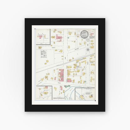 Old map wall art mockup — black gallery frame with white mat — Sanborn Fire Insurance Map from Deerfield, Lenawee County, Michigan (1899), Sheet #0001