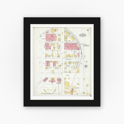 Old map wall art mockup — black gallery frame with white mat — Sanborn Fire Insurance Map from Benton Harbor, Berrien County, Michigan (1905), Sheet #0004