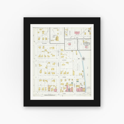 Old map wall art mockup — black gallery frame with white mat — Sanborn Fire Insurance Map from Fort Atkinson, Jefferson County, Wisconsin (1904), Sheet #0002