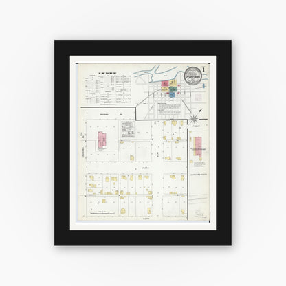 Old map wall art mockup — black gallery frame with white mat — Sanborn Fire Insurance Map from Perrysburg, Wood County, Ohio (1908) - Complete Map Set
