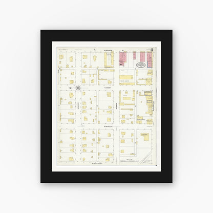 Old map wall art mockup — black gallery frame with white mat — Sanborn Fire Insurance Map from Stamford, Jones County, Texas (1908), Sheet #0003