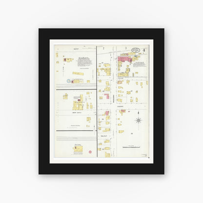 Old map wall art mockup — black gallery frame with white mat — Sanborn Fire Insurance Map from Butler, De Kalb County, Indiana (1907), Sheet #0004