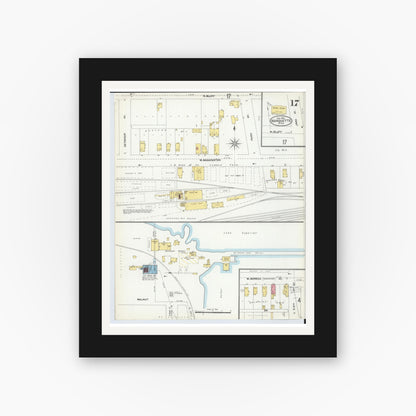 Old map wall art mockup — black gallery frame with white mat — Sanborn Fire Insurance Map from Marquette, Marquette County, Michigan (1904), Sheet #0017