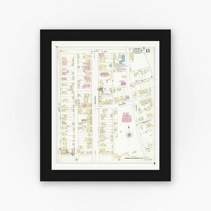 Old map wall art mockup — black gallery frame with white mat — Sanborn Fire Insurance Map from Salem, Columbiana County, Ohio (1909), Sheet #0012