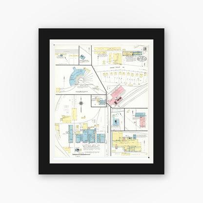 Old map wall art mockup — black gallery frame with white mat — Sanborn Fire Insurance Map from Waterloo, Black Hawk County, Iowa (1910), Sheet #0021