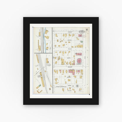 Old map wall art mockup — black gallery frame with white mat — Sanborn Fire Insurance Map from Cassopolis, Cass County, Michigan (1899), Sheet #0002