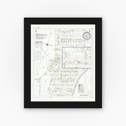 Old map wall art mockup — black gallery frame with white mat — Sanborn Fire Insurance Map from Jacksonville, Athens County, Ohio (1948) - Complete Map Set