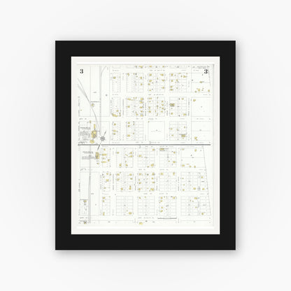 Old map wall art mockup — black gallery frame with white mat — Sanborn Fire Insurance Map from McGregor, McLennan County, Texas (1932), Sheet #0003