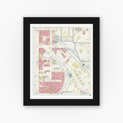 Old map wall art mockup — black gallery frame with white mat — Sanborn Fire Insurance Map from Battle Creek, Calhoun County, Michigan (1913), Sheet #0008