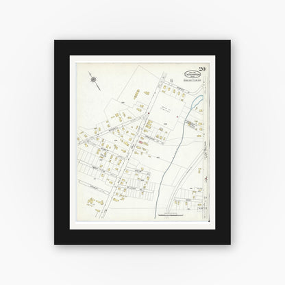 Old map wall art mockup — black gallery frame with white mat — Sanborn Fire Insurance Map from East Hampton, Hampshire County, Massachusetts (1916), Sheet #0020