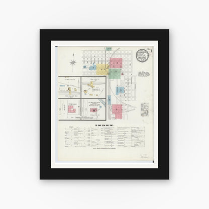 Old map wall art mockup — black gallery frame with white mat — Sanborn Fire Insurance Map from Wellston, Jackson County, Ohio (1897), Sheet #0001