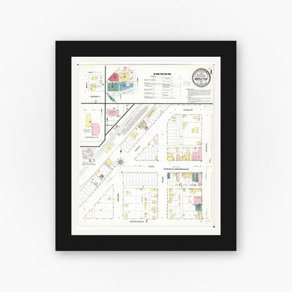 Old map wall art mockup — black gallery frame with white mat — Sanborn Fire Insurance Map from Mapleton, Monona County, Iowa (1909), Sheet #0001