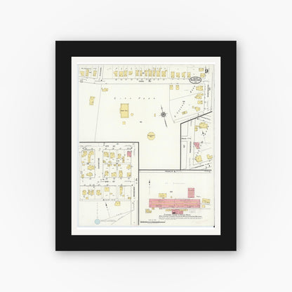 Old map wall art mockup — black gallery frame with white mat — Sanborn Fire Insurance Map from Aurora, Dearborn County, Indiana (1917), Sheet #0009