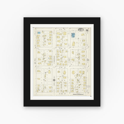Old map wall art mockup — black gallery frame with white mat — Sanborn Fire Insurance Map from Webb City, Jasper County, Missouri (1915), Sheet #0014