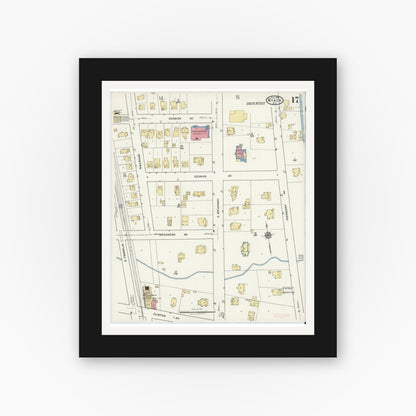 Old map wall art mockup — black gallery frame with white mat — Sanborn Fire Insurance Map from Nyack, Rockland County, New York. (1919), Sheet #0017