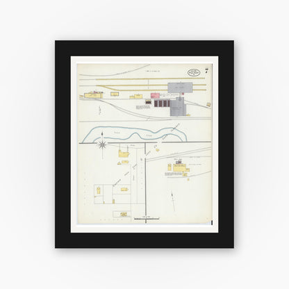 Old map wall art mockup — black gallery frame with white mat — Sanborn Fire Insurance Map from Pulaski, Pulaski County, Virginia (1903), Sheet #0007