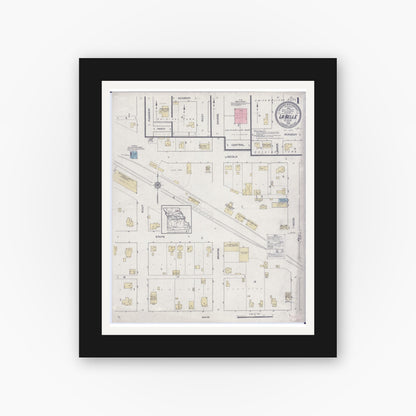 Old map wall art mockup — black gallery frame with white mat — Sanborn Fire Insurance Map from La Belle, Lewis County, Missouri (1914), Sheet #0001