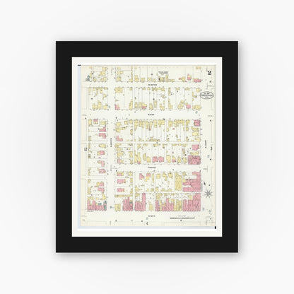 Old map wall art mockup — black gallery frame with white mat — Sanborn Fire Insurance Map from Circleville, Pickaway County, Ohio (1907), Sheet #0002