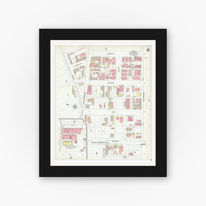 Old map wall art mockup — black gallery frame with white mat — Sanborn Fire Insurance Map from El Paso, El Paso County, Texas (1902), Sheet #0008
