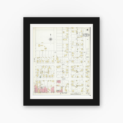 Old map wall art mockup — black gallery frame with white mat — Sanborn Fire Insurance Map from Scottsburg, Scott County, Indiana (1906), Sheet #0003
