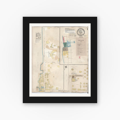 Old map wall art mockup — black gallery frame with white mat — Sanborn Fire Insurance Map from Lahaina, Maui County, Hawaii (1950), Sheet #0001