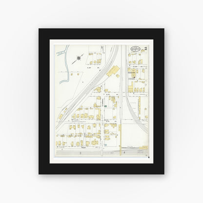 Old map wall art mockup — black gallery frame with white mat — Sanborn Fire Insurance Map from Bellwood, Blair County, Pennsylvania (1910), Sheet #0002
