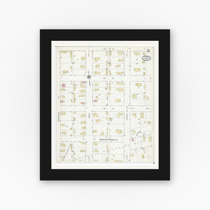 Old map wall art mockup — black gallery frame with white mat — Sanborn Fire Insurance Map from Lacon, Marshall County, Illinois (1913), Sheet #0002