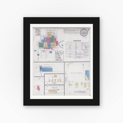 Old map wall art mockup — black gallery frame with white mat — Sanborn Fire Insurance Map from Luverne, Rock County, Minnesota (1921), Sheet #0001