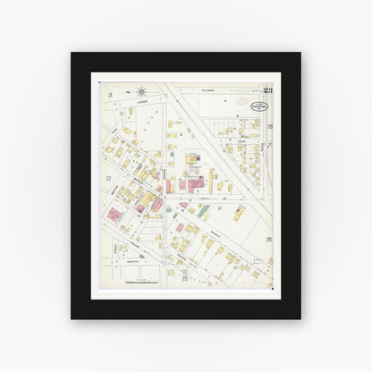 Old map wall art mockup — black gallery frame with white mat — Sanborn Fire Insurance Map from Hannibal, Marion County, Missouri (1899), Sheet #0023