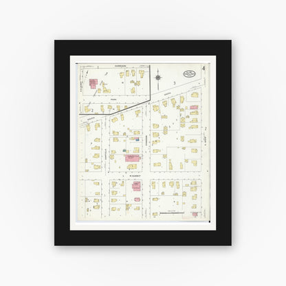 Old map wall art mockup — black gallery frame with white mat — Sanborn Fire Insurance Map from Chelsea, Washtenaw County, Michigan (1909), Sheet #0004