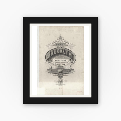 Old map wall art mockup — black gallery frame with white mat — Sanborn Fire Insurance Map from Brooklyn, Kings County, New York (1906), Sheet #0001