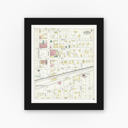 Old map wall art mockup — black gallery frame with white mat — Sanborn Fire Insurance Map from Princeton, Mercer County, Missouri (1909), Sheet #0002