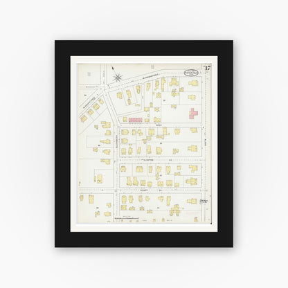 Old map wall art mockup — black gallery frame with white mat — Sanborn Fire Insurance Map from Pittsfield, Berkshire County, Massachusetts (1895), Sheet #0017