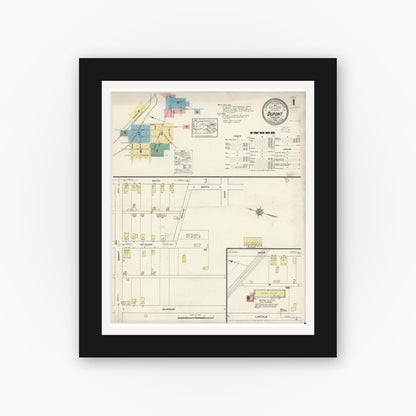 Old map wall art mockup — black gallery frame with white mat — Sanborn Fire Insurance Map from Dupont, Luzerne County, Pennsylvania (1914) - Complete Map Set