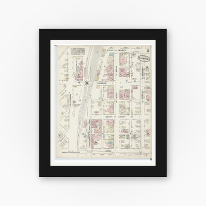 Old map wall art mockup — black gallery frame with white mat — Sanborn Fire Insurance Map from Alliance, Stark County, Ohio (1884), Sheet #0002