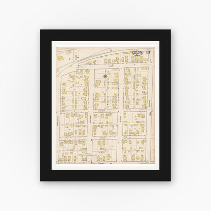 Old map wall art mockup — black gallery frame with white mat — Sanborn Fire Insurance Map from Marinette, Marinette County, Wisconsin (1921), Sheet #0013