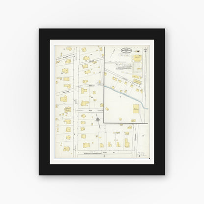 Old map wall art mockup — black gallery frame with white mat — Sanborn Fire Insurance Map from Nacogdoches, Nacogdoches County, Texas (1912), Sheet #0002