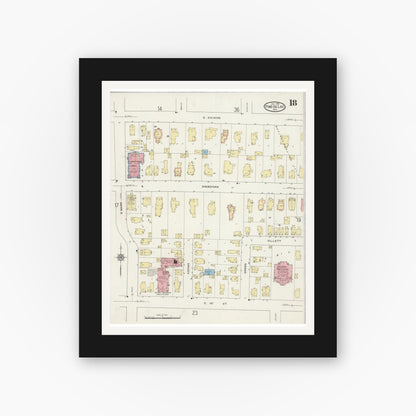 Old map wall art mockup — black gallery frame with white mat — Sanborn Fire Insurance Map from Fond du Lac, Fond du Lac County, Wisconsin (1915), Sheet #0018