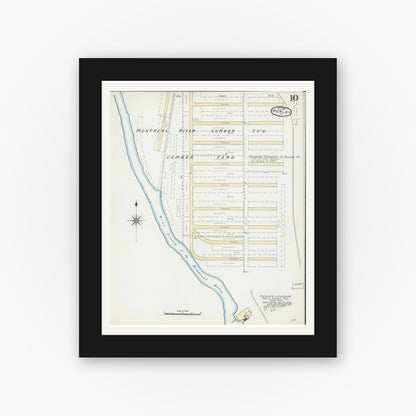 Old map wall art mockup — black gallery frame with white mat — Sanborn Fire Insurance Map from Hurley, Iron County, Wisconsin (1891), Sheet #0010