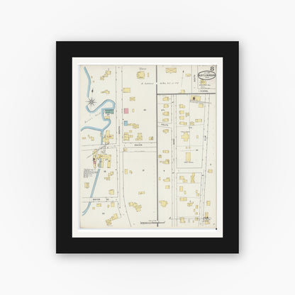 Old map wall art mockup — black gallery frame with white mat — Sanborn Fire Insurance Map from North Attleborough, Bristol County, Massachusetts (1894), Sheet #0008