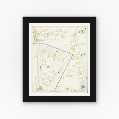 Old map wall art mockup — black gallery frame with white mat — Sanborn Fire Insurance Map from Randolph, Norfolk County, Massachusetts (1897), Sheet #0004