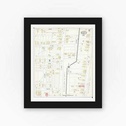 Old map wall art mockup — black gallery frame with white mat — Sanborn Fire Insurance Map from Wyandotte, Wayne County, Michigan (1912), Sheet #0002