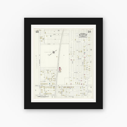 Old map wall art mockup — black gallery frame with white mat — Sanborn Fire Insurance Map from Pleasantville, Atlantic County, New Jersey (1924), Sheet #0024