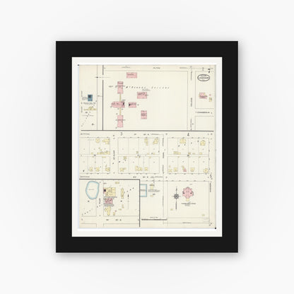 Old map wall art mockup — black gallery frame with white mat — Sanborn Fire Insurance Map from Lebanon, Saint Clair County, Illinois (1914), Sheet #0007