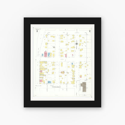 Old map wall art mockup — black gallery frame with white mat — Sanborn Fire Insurance Map from Waterville, Lucas County, Ohio (1944), Sheet #0002