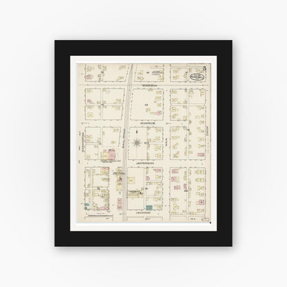Old map wall art mockup — black gallery frame with white mat — Sanborn Fire Insurance Map from Kokomo, Howard County, Indiana (1885), Sheet #0005