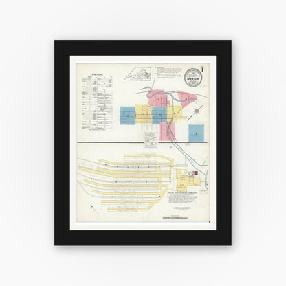 Old map wall art mockup — black gallery frame with white mat — Sanborn Fire Insurance Map from Marion, Smyth County, Virginia (1913) - Complete Map Set