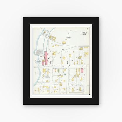 Old map wall art mockup — black gallery frame with white mat — Sanborn Fire Insurance Map from Belding, Ionia County, Michigan (1900), Sheet #0002